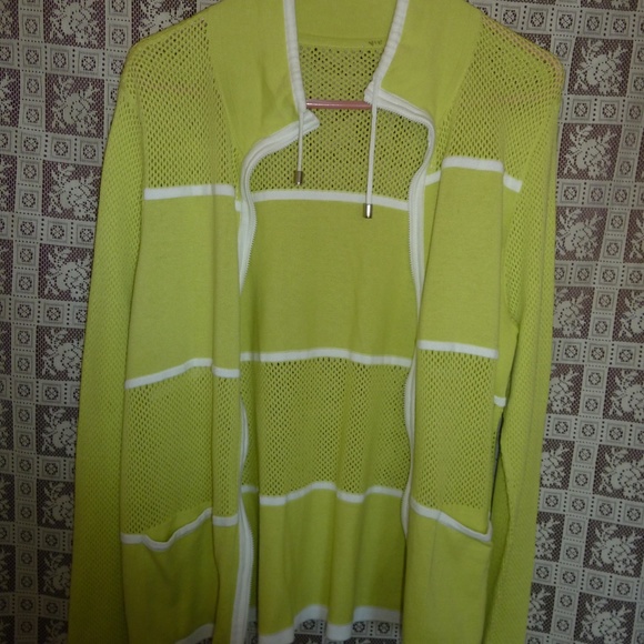 Lime Green Athleisure Sweater Cotton Knit Mesh - Picture 6 of 8